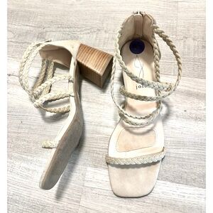 Joie Women's Sandals Cream/Pale Gray Strappy Braided, Block Heel- Size 8.5